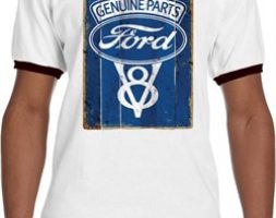 Mens Ford Shirt V8 Genuine Ford Parts Ringer Tee T-Shirt