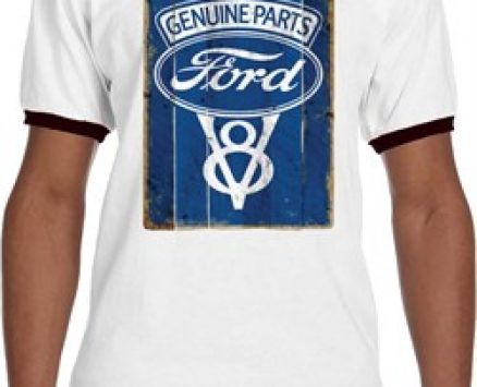 Mens Ford Shirt V8 Genuine Ford Parts Ringer Tee T-Shirt