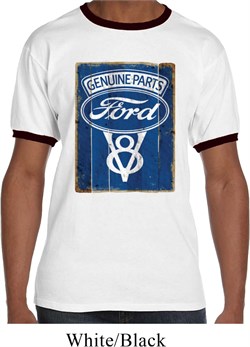 Mens Ford Shirt V8 Genuine Ford Parts Ringer Tee T-Shirt