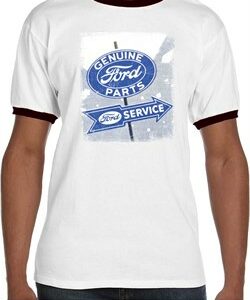 Mens Ford Shirt Vintage Sign Genuine Ford Parts Ringer Tee T-Shirt