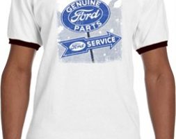 Mens Ford Shirt Vintage Sign Genuine Ford Parts Ringer Tee T-Shirt
