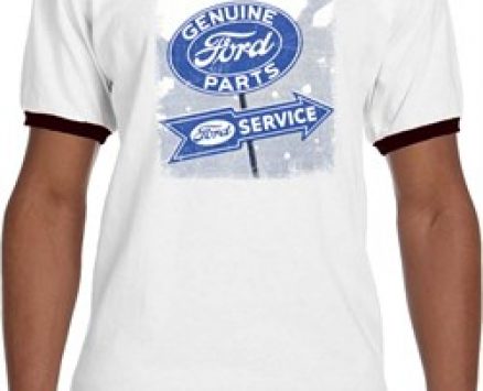 Mens Ford Shirt Vintage Sign Genuine Ford Parts Ringer Tee T-Shirt