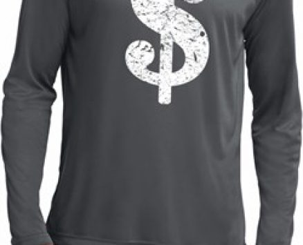 Mens Funny Shirt Distressed Dollar Sign Dry Wicking Long Sleeve TShirt