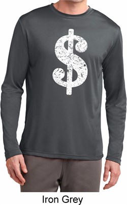 Mens Funny Shirt Distressed Dollar Sign Dry Wicking Long Sleeve TShirt