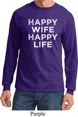 Mens Funny Shirt Happy Wife Happy Life Long Sleeve Tee T-Shirt