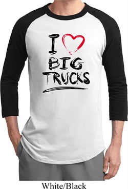 Mens Funny Shirt I Love Big Trucks Raglan Tee T-Shirt