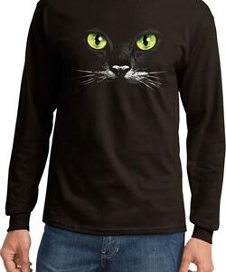 Mens Halloween Shirt Black Cat Long Sleeve Tee T-Shirt