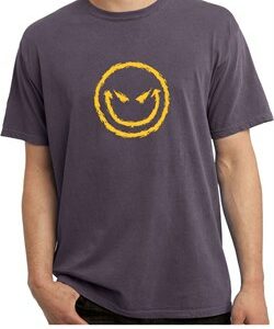 Mens Halloween Shirt Evil Smiley Face Pigment Dyed Tee T-Shirt