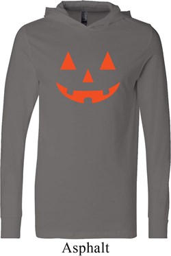 Mens Halloween Shirt Orange Jack O Lantern Lightweight Hoodie Tee