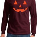 Mens Halloween Shirt Orange Jack O Lantern Long Sleeve Tee T-Shirt