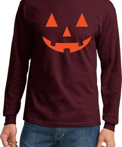 Mens Halloween Shirt Orange Jack O Lantern Long Sleeve Tee T-Shirt