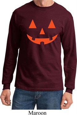 Mens Halloween Shirt Orange Jack O Lantern Long Sleeve Tee T-Shirt