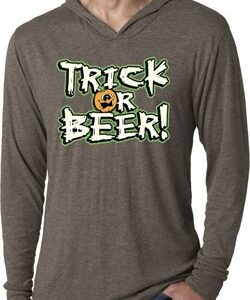 Mens Halloween Shirt Trick Or Beer Lightweight Hoodie Tee T-Shirt