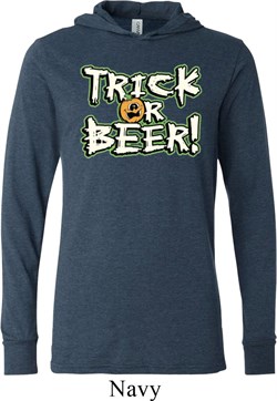 Mens Halloween Shirt Trick Or Beer Lightweight Hoodie Tee