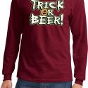 Mens Halloween Shirt Trick Or Beer Long Sleeve Tee T-Shirt