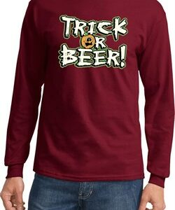 Mens Halloween Shirt Trick Or Beer Long Sleeve Tee T-Shirt