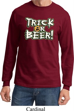 Mens Halloween Shirt Trick Or Beer Long Sleeve Tee T-Shirt