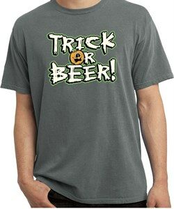 Mens Halloween Shirt Trick Or Beer Pigment Dyed Tee T-Shirt