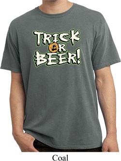 Mens Halloween Shirt Trick Or Beer Pigment Dyed Tee T-Shirt