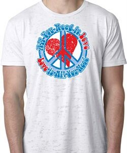 Mens Peace Shirt All You Need is Love Burnout Tee T-Shirt