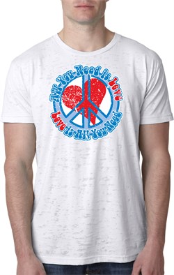 Mens Peace Shirt All You Need is Love Burnout Tee T-Shirt