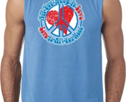 Mens Peace Shirt All You Need is Love Sleeveless Tee T-Shirt