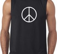 Mens Peace Shirt Basic Peace White Sleeveless Tee T-Shirt