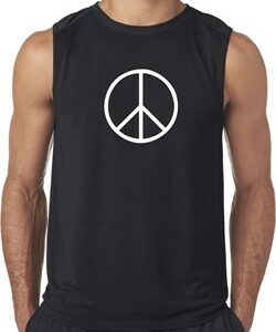 Mens Peace Shirt Basic Peace White Sleeveless Tee T-Shirt