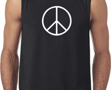 Mens Peace Shirt Basic Peace White Sleeveless Tee T-Shirt