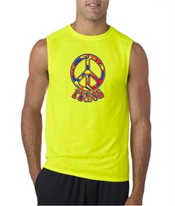 Mens Peace Shirt Funky Peace Sleeveless Tee T-Shirt