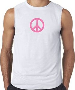 Mens Peace Shirt Pink Peace Sleeveless Tee T-Shirt