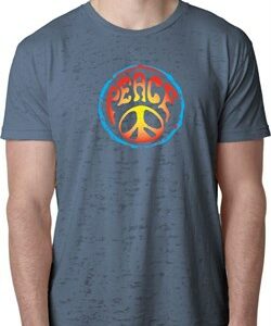 Mens Peace Shirt Psychedelic Peace Burnout Tee T-Shirt