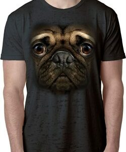 Mens Pug Shirt Big Pug Face Black Burnout Tee T-Shirt