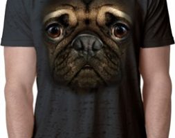 Mens Pug Shirt Big Pug Face Black Burnout Tee T-Shirt