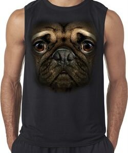 Mens Pug Shirt Big Pug Face Sleeveless Tee T-Shirt