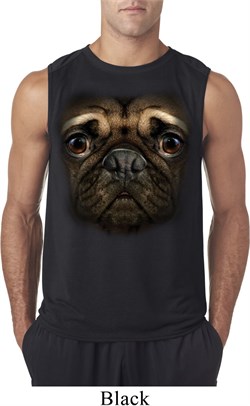 Mens Pug Shirt Big Pug Face Sleeveless Tee T-Shirt