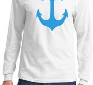 Mens Sailing Shirt Blue Anchor Long Sleeve Tee T-Shirt
