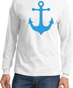 Mens Sailing Shirt Blue Anchor Long Sleeve Tee T-Shirt