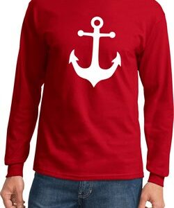 Mens Sailing Shirt White Anchor Long Sleeve Tee T-Shirt