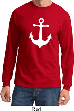 Mens Sailing Shirt White Anchor Long Sleeve Tee T-Shirt