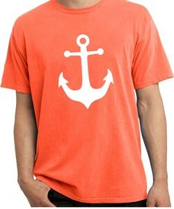 Mens Sailing Shirt White Anchor Pigment Dyed Tee T-Shirt