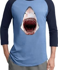 Mens Shark Shirt 3D Shark Raglan Tee T-Shirt