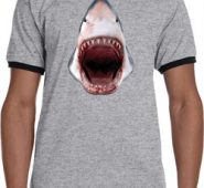 Mens Shark Shirt 3D Shark Ringer Tee T-Shirt