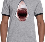Mens Shark Shirt 3D Shark Ringer Tee T-Shirt