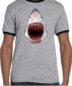 Mens Shark Shirt 3D Shark Ringer Tee T-Shirt