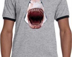 Mens Shark Shirt 3D Shark Ringer Tee T-Shirt