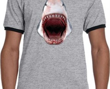 Mens Shark Shirt 3D Shark Ringer Tee T-Shirt