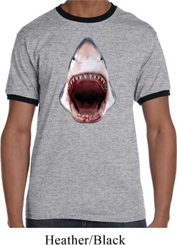 Mens Shark Shirt 3D Shark Ringer Tee T-Shirt