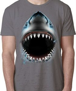 Mens Shark Shirt Big Shark Face Burnout T-Shirt