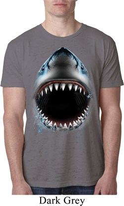 Mens Shark Shirt Big Shark Face Burnout T-Shirt